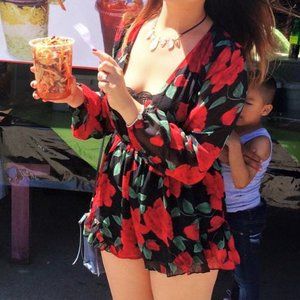 ***SOLD***Reverse Floral Long Sleeve Romper